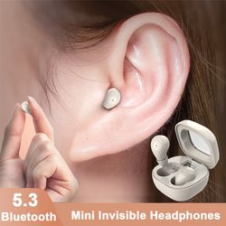 ultra compact mini bluetooth 5.3 earphones, invisible design, hifi sound, noise cancelling, led display