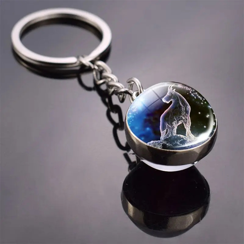 Luminous Keychain – Glow in the Dark Glass Ball Keychain Zodiac Pendant Gift for Men & Women