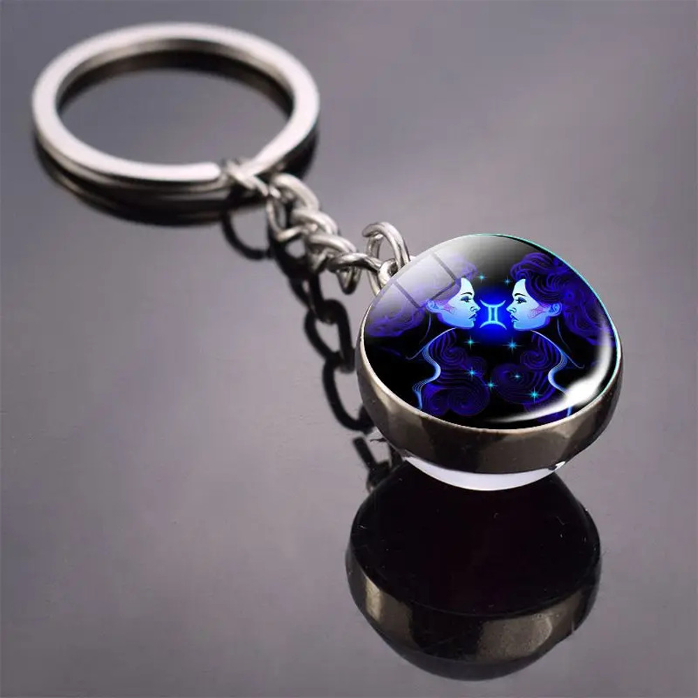 Luminous Keychain – Glow in the Dark Glass Ball Keychain Zodiac Pendant Gift for Men & Women