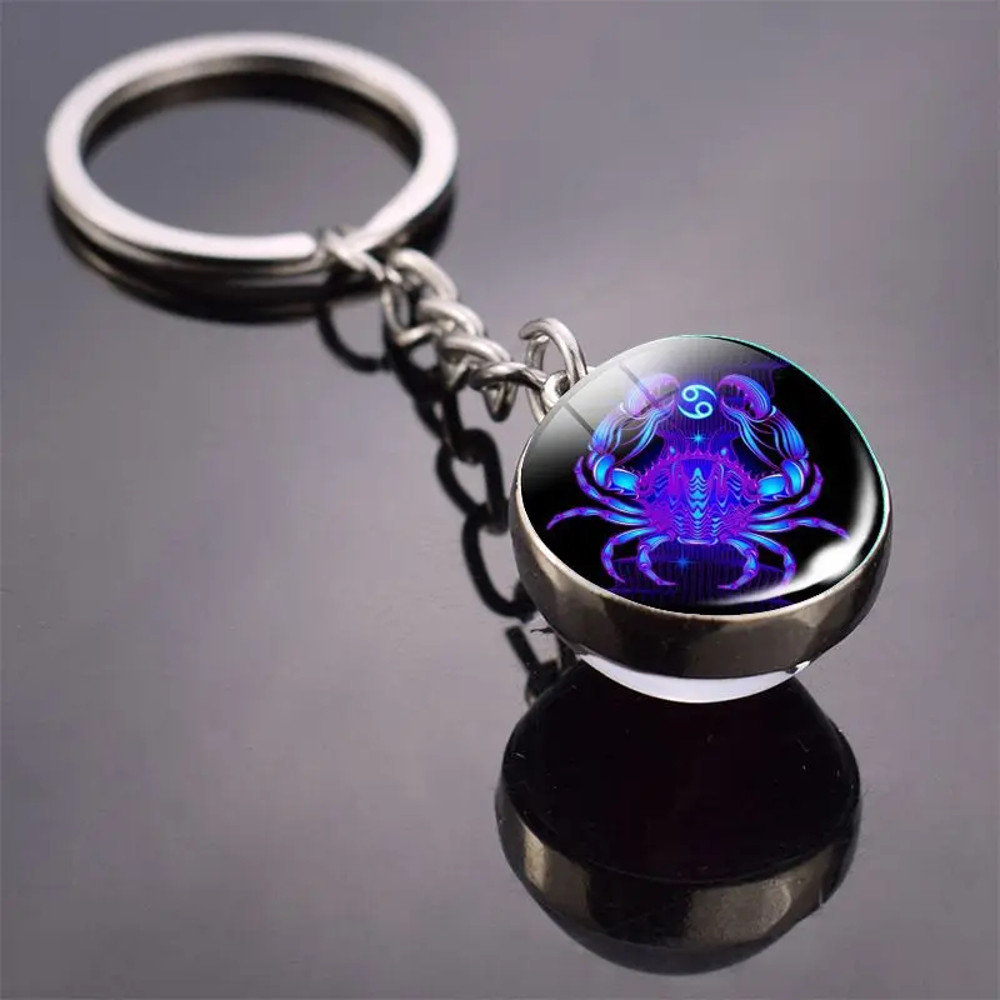 Luminous Keychain – Glow in the Dark Glass Ball Keychain Zodiac Pendant Gift for Men & Women