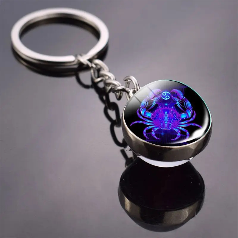 Luminous Keychain – Glow in the Dark Glass Ball Keychain Zodiac Pendant Gift for Men & Women