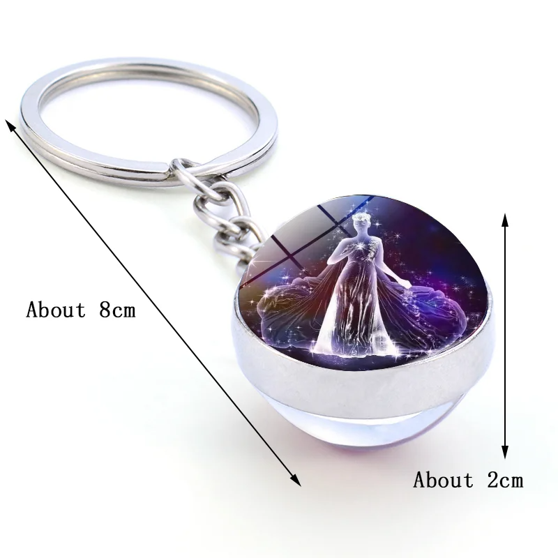 Luminous Keychain – Glow in the Dark Glass Ball Keychain Zodiac Pendant Gift for Men & Women