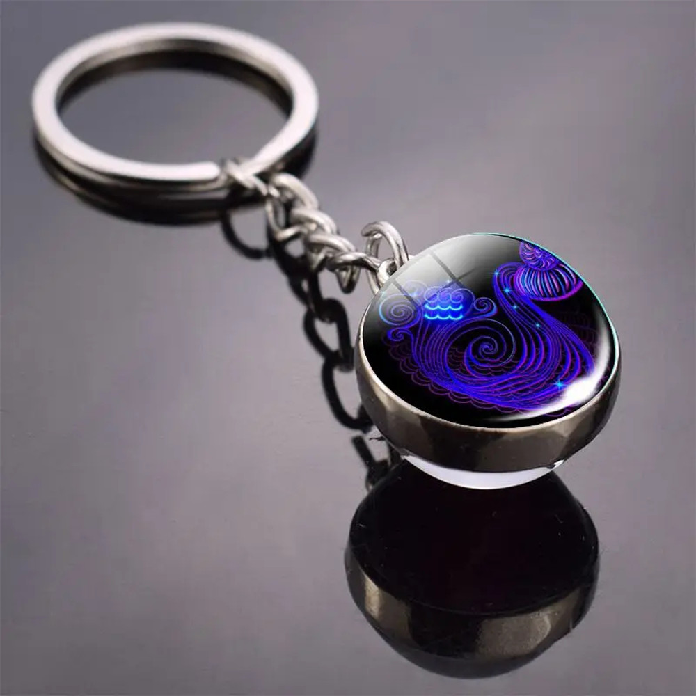 Luminous Keychain – Glow in the Dark Glass Ball Keychain Zodiac Pendant Gift for Men & Women