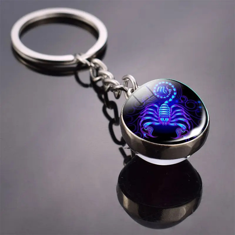 Luminous Keychain – Glow in the Dark Glass Ball Keychain Zodiac Pendant Gift for Men & Women