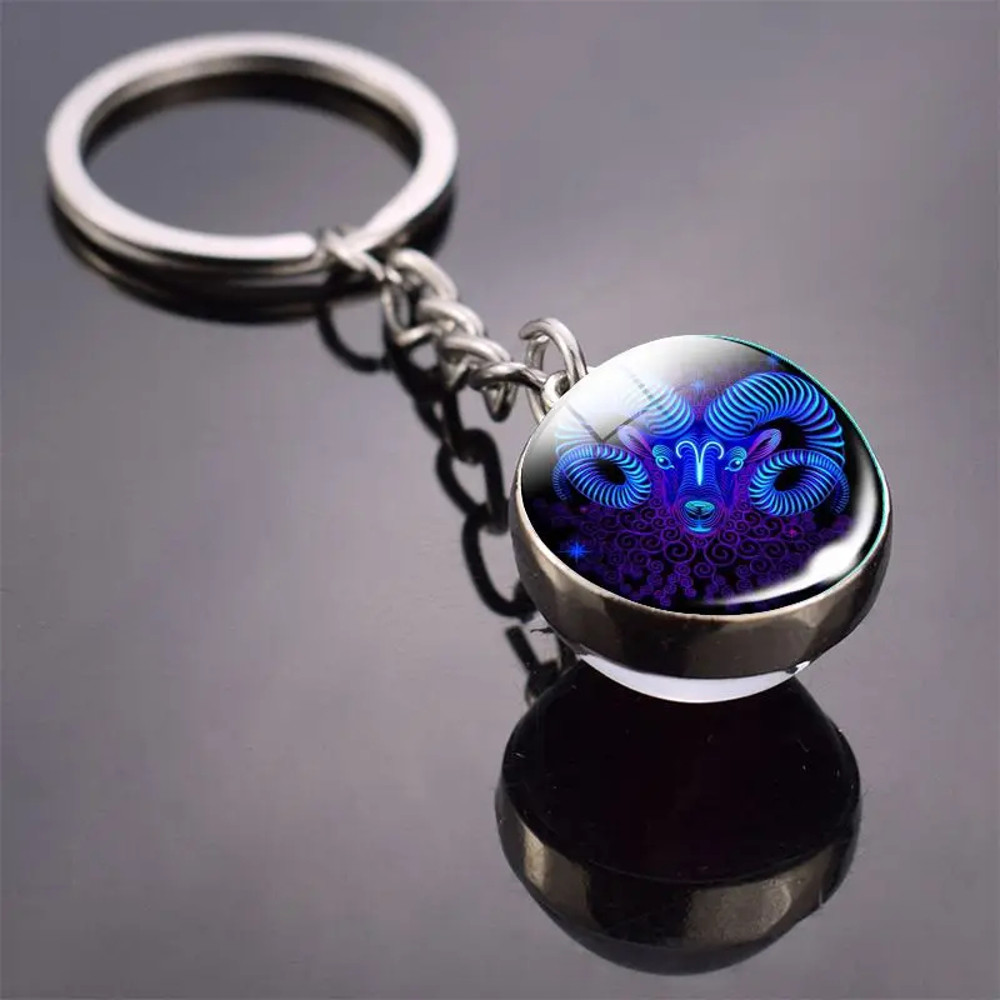 Luminous Keychain – Glow in the Dark Glass Ball Keychain Zodiac Pendant Gift for Men & Women