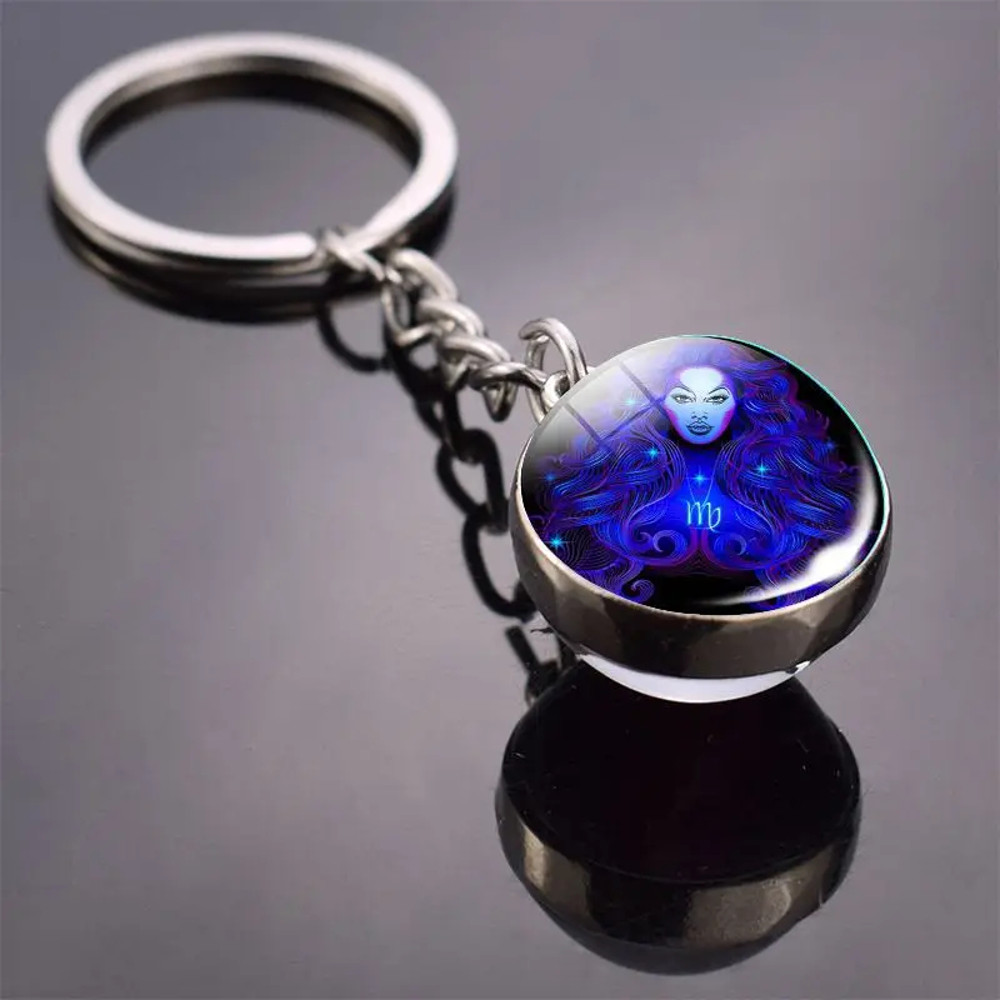 Luminous Keychain – Glow in the Dark Glass Ball Keychain Zodiac Pendant Gift for Men & Women