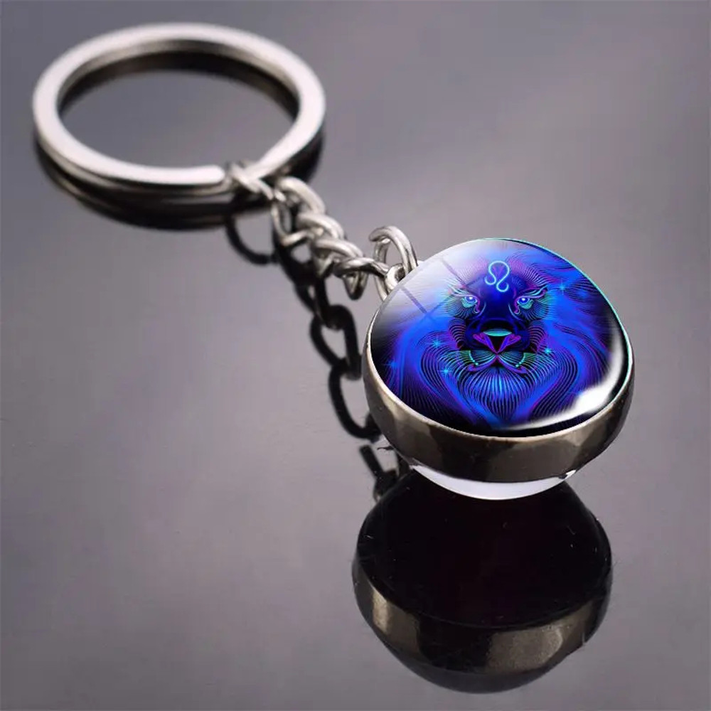 Luminous Keychain – Glow in the Dark Glass Ball Keychain Zodiac Pendant Gift for Men & Women
