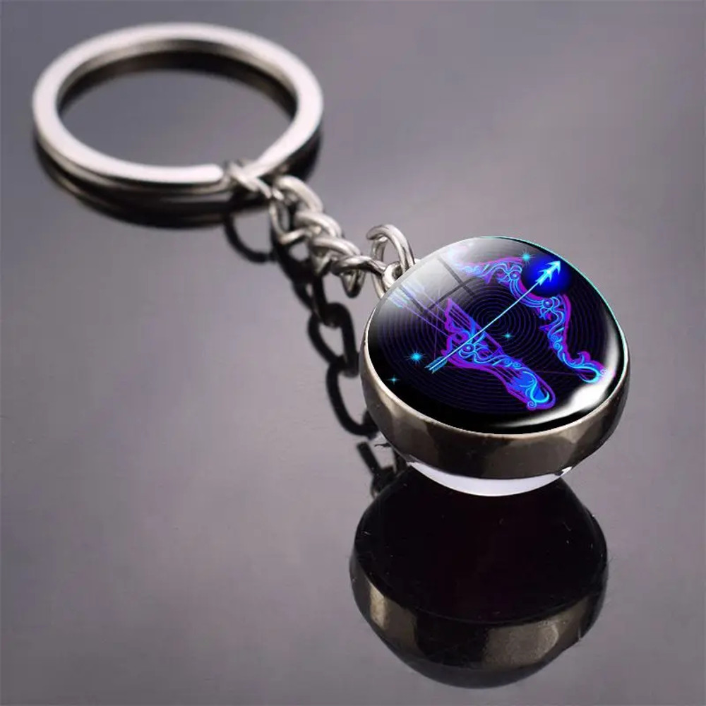 Luminous Keychain – Glow in the Dark Glass Ball Keychain Zodiac Pendant Gift for Men & Women