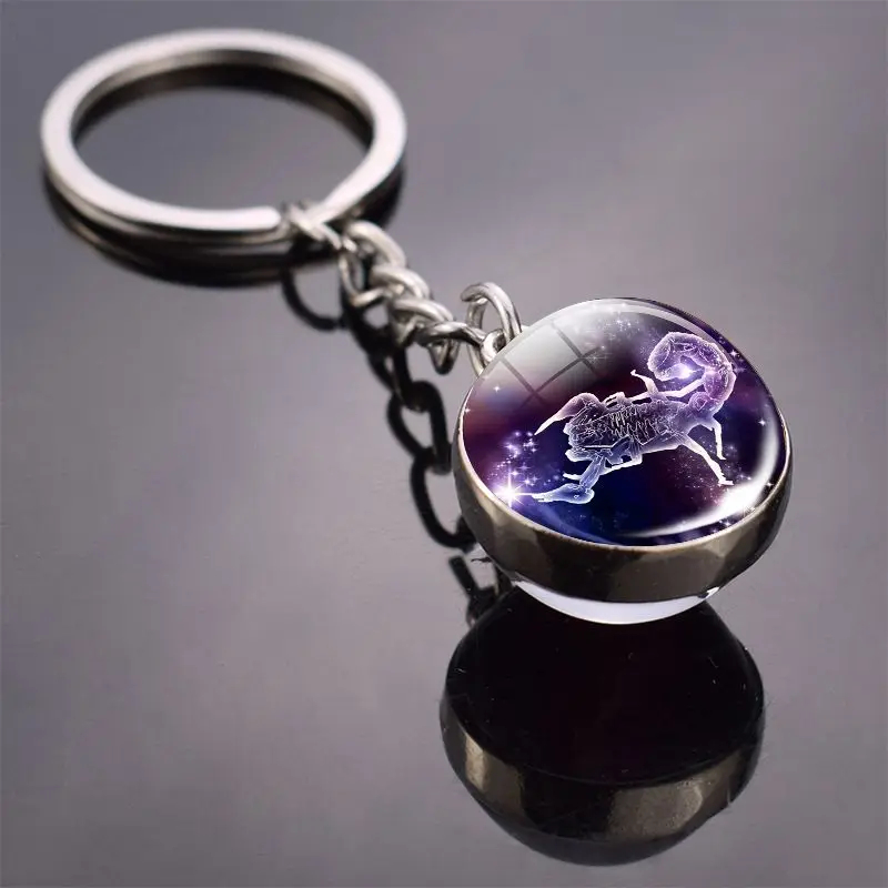 Luminous Keychain – Glow in the Dark Glass Ball Keychain Zodiac Pendant Gift for Men & Women