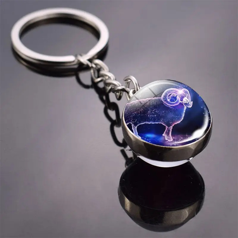 Luminous Keychain – Glow in the Dark Glass Ball Keychain Zodiac Pendant Gift for Men & Women