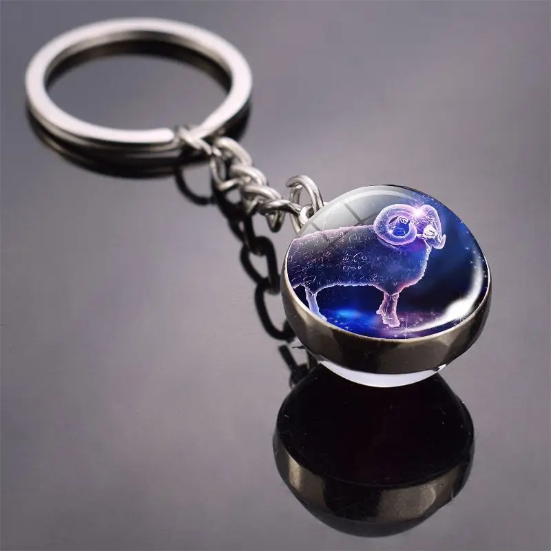 Luminous Keychain – Glow in the Dark Glass Ball Keychain Zodiac Pendant Gift for Men & Women