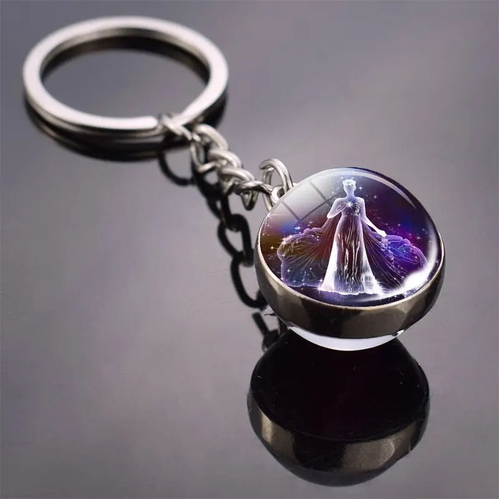 Luminous Keychain – Glow in the Dark Glass Ball Keychain Zodiac Pendant Gift for Men & Women