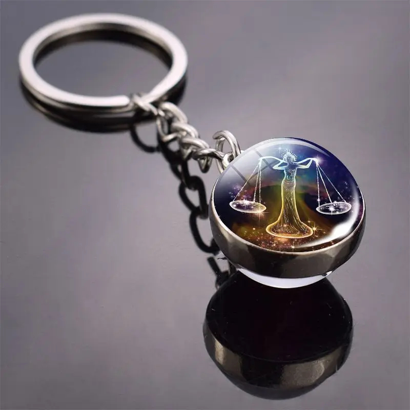 Luminous Keychain – Glow in the Dark Glass Ball Keychain Zodiac Pendant Gift for Men & Women