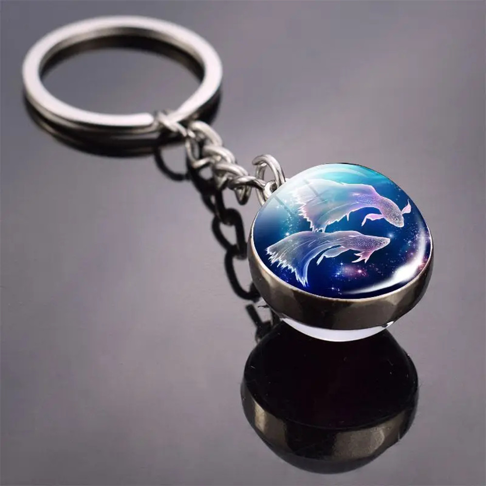 Luminous Keychain – Glow in the Dark Glass Ball Keychain Zodiac Pendant Gift for Men & Women