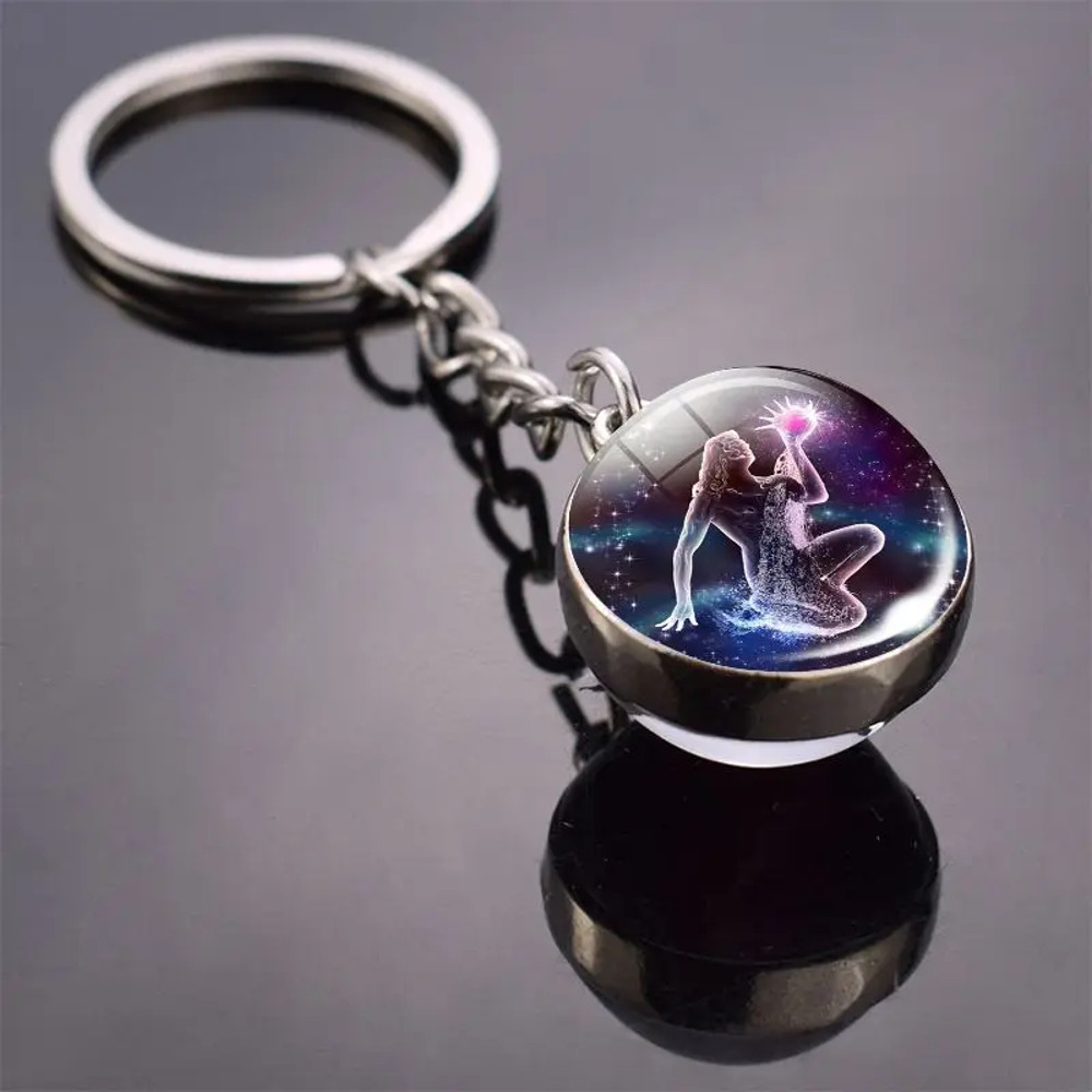 Luminous Keychain – Glow in the Dark Glass Ball Keychain Zodiac Pendant Gift for Men & Women