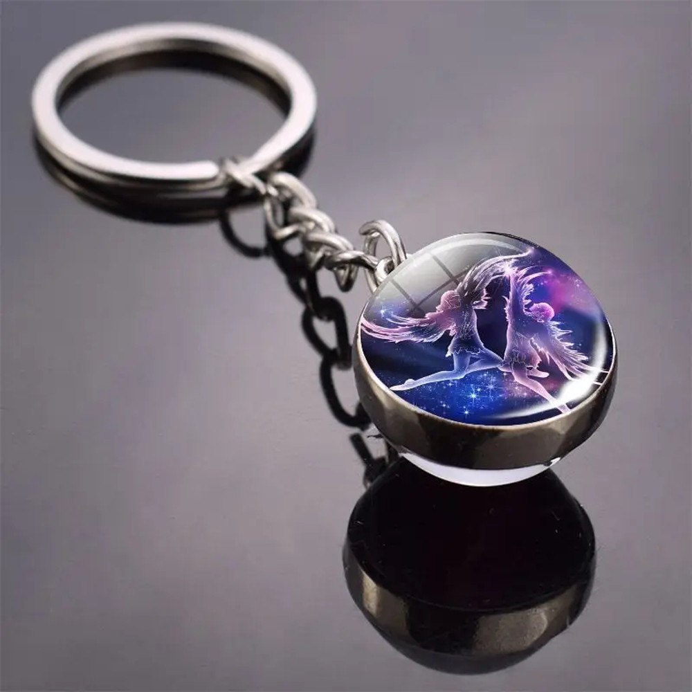 Luminous Keychain – Glow in the Dark Glass Ball Keychain Zodiac Pendant Gift for Men & Women