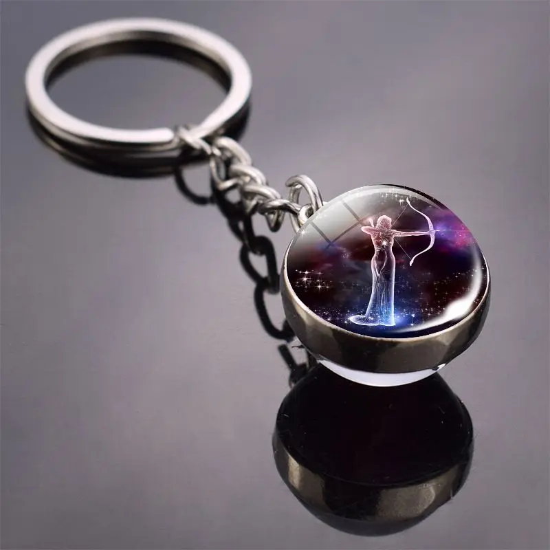 Luminous Keychain – Glow in the Dark Glass Ball Keychain Zodiac Pendant Gift for Men & Women