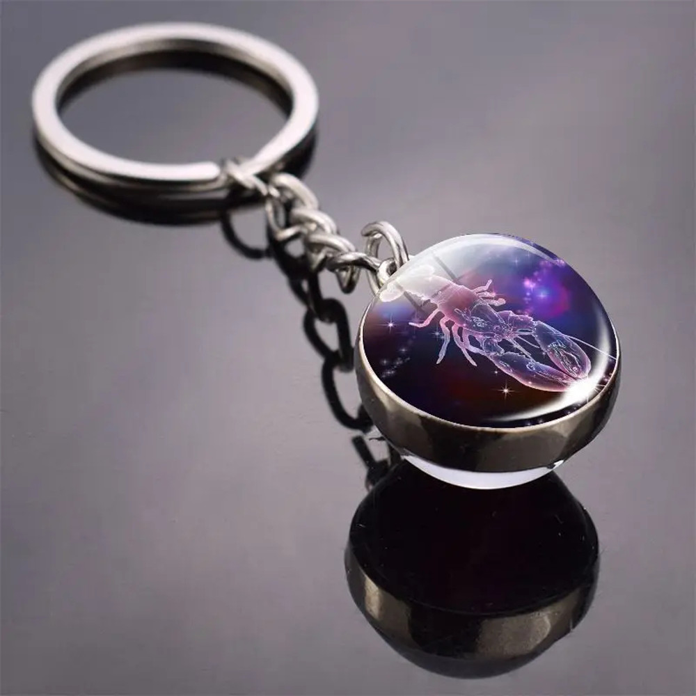 Luminous Keychain – Glow in the Dark Glass Ball Keychain Zodiac Pendant Gift for Men & Women