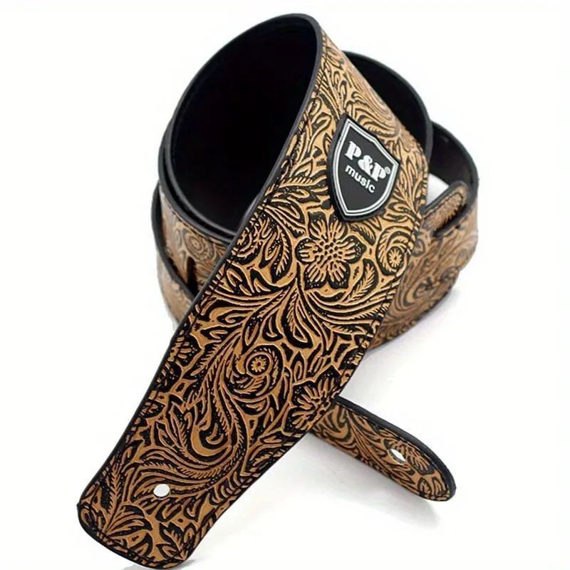 Premium PU Leather Guitar Strap Wide Adjustable Length Soft Embroidered Belt For Classical Electric 9