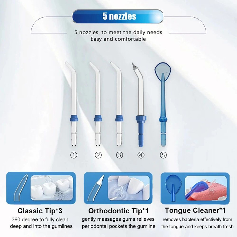 Waterpulse Electric Oral Irrigator Dental Water Flosser Teeth Cleaner With 5 Jet Tips For Family Us 3
