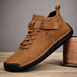 handmade leather casual men shoes breathable sneaker ankle boots for outdoor & daily wear