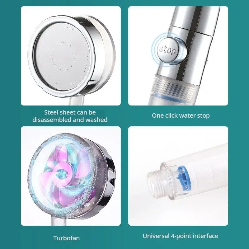 Turbocharged HighPressure Propeller Shower Head With Cotton Filter  Handheld Nozzle For Water Savin 4