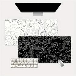 large extended gaming mouse pad with non-slip rubber base, topographic design for full desk keyboard and mouse support