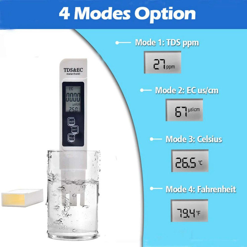 White Digital Water Quality Tester TDS EC Meter Multifunctional Water Purity Temperature PPM TEMP T 1