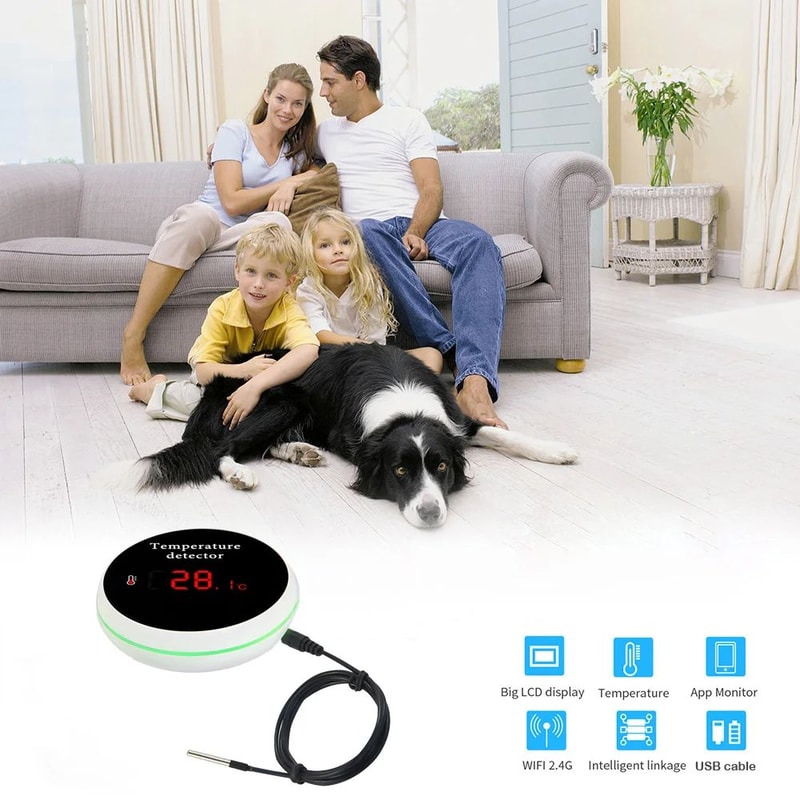 Smart WiFi Thermometer TuyaCompatible With External Probe USB Charging App Notifications And AlexaG 2