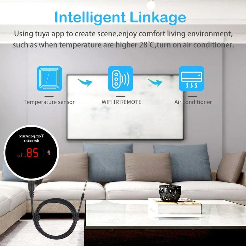 Smart WiFi Thermometer TuyaCompatible With External Probe USB Charging App Notifications And AlexaG 5