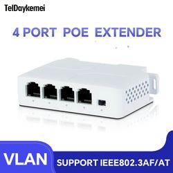 poe repeater 4 port extender for ip camera nvr, fast ethernet poe switch transmission booster