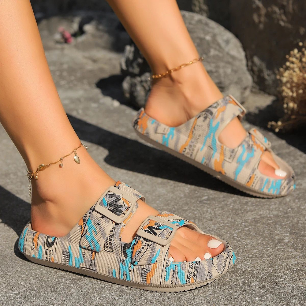 Summer Vacation Womens Soft Pillow Platform Slippers  Adjustable DoubleBuckle Beach Sandals For Tra 0