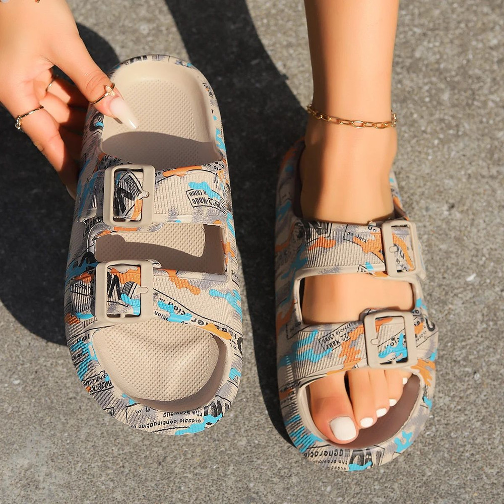 Summer Vacation Womens Soft Pillow Platform Slippers  Adjustable DoubleBuckle Beach Sandals For Tra 7