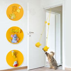 hanging feather cat toy, interactive self-play teaser wand, adjustable rope ideal for kittens and adult cats