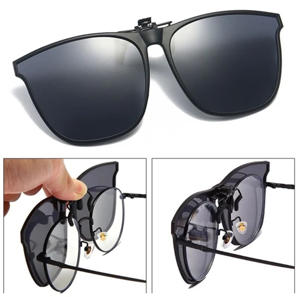 Mens Polarized ClipOn Driving Glasses Night Vision AntiGlare Vintage Square Sunglasses 0