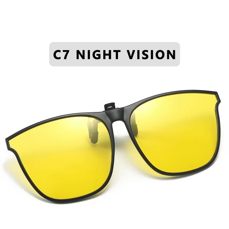 Mens Polarized ClipOn Driving Glasses Night Vision AntiGlare Vintage Square Sunglasses 3
