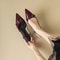 Women French Style Wine Red Patent Leather Pointed MidHeel Sandals Retro Backless Skinny Heel 1