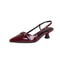 Women French Style Wine Red Patent Leather Pointed MidHeel Sandals Retro Backless Skinny Heel 4