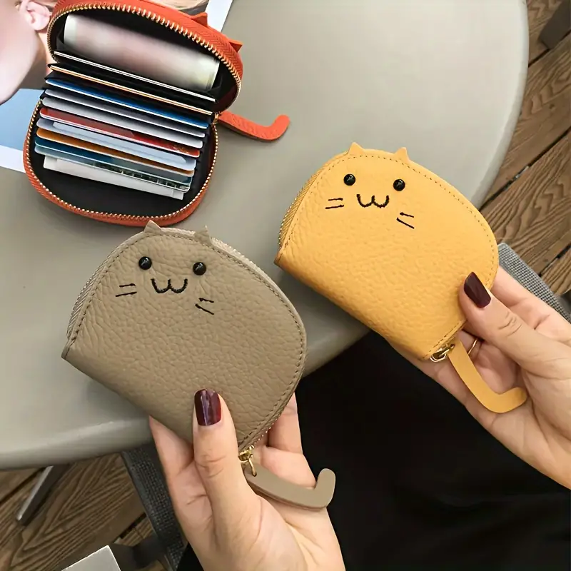 Fashion Cat Shaped Card Holder, Cute Faux Leather Wallet for Women with Coin Pocket & Credit Card Slots