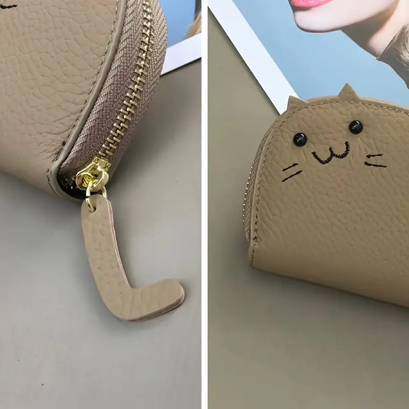 Fashion Cat Shaped Card Holder, Cute Faux Leather Wallet for Women with Coin Pocket & Credit Card Slots
