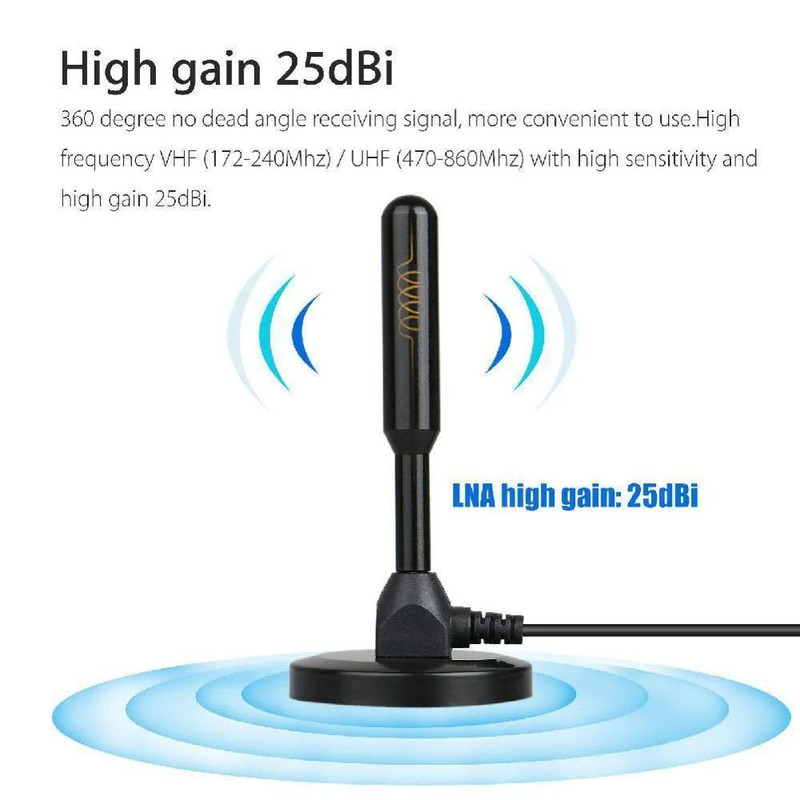Ultra Gain 200 Mile HD Digital TV Antenna VHF UHF Indoor Amplified DVB T2 HDTV Aerial 1