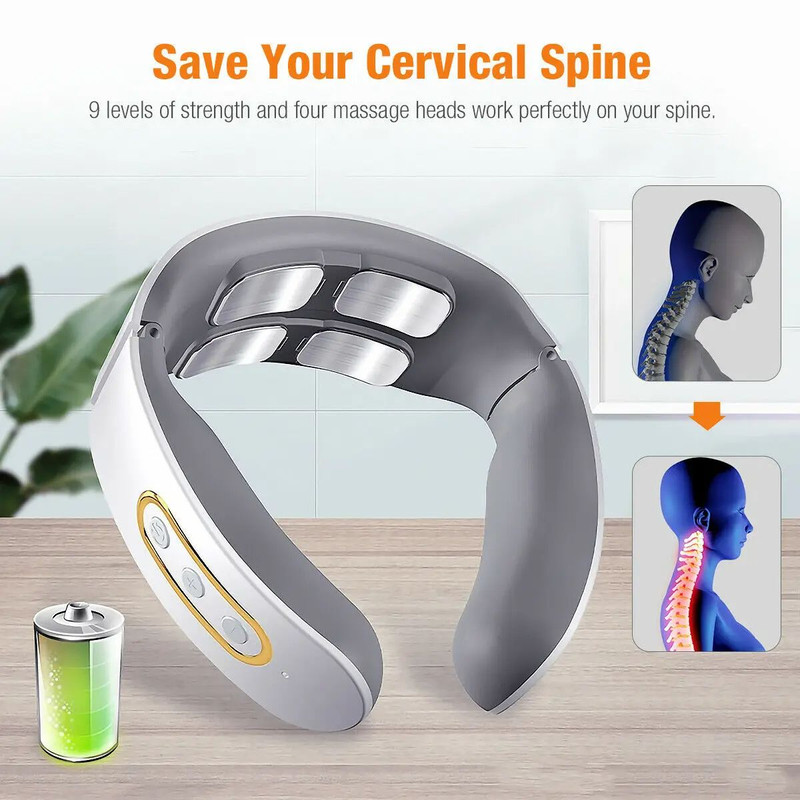 Electric Neck  Shoulder Massager 4Head Kneading With TENS Magnetic Pulse Heating For Cervical Pain  5