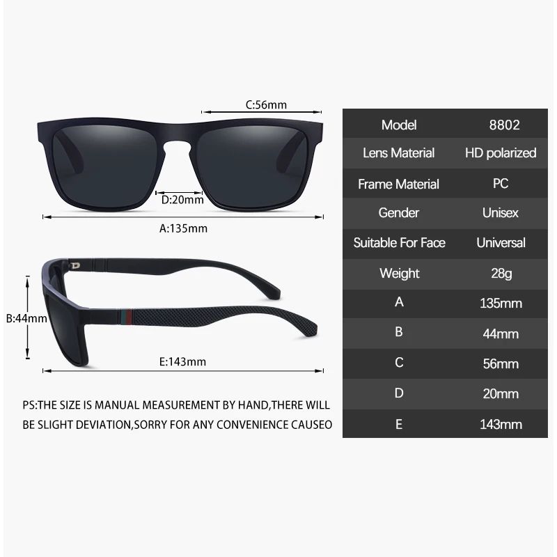 Fashion Square Vintage Polarized Sunglasses For Men And Women Retro UV Eyewear For Driving Fishing  5