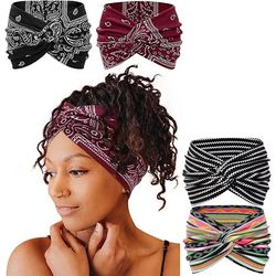 boho twisted wide headbands for women, extra large fashion yoga turban hair bands for workout, thick hair accessories