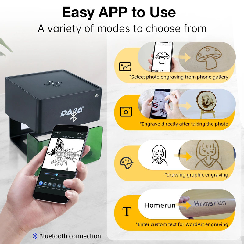 DAJA Portable Mini Laser Engraver DIY CNC Bluetooth Machine For Custom Logos On Paper Leather Wood  4