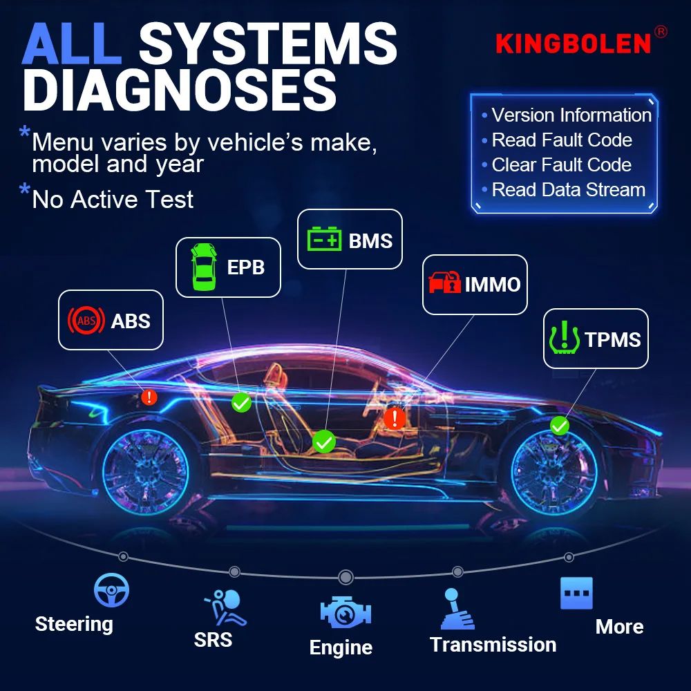 KINGBOLEN OBD Automotive Scanner Bluetooth All System Car Diagnostic Tool IMMO BMS TPMS ABS Bleedin 4