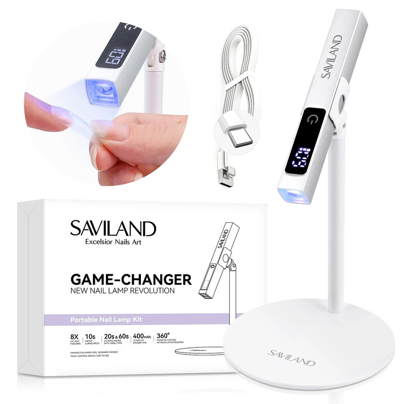 Portable SAVILAND Rechargeable UV LED Nail Lamp Magnetic Stand LCD Timer Modes Fast Gel Nail Dryer 0