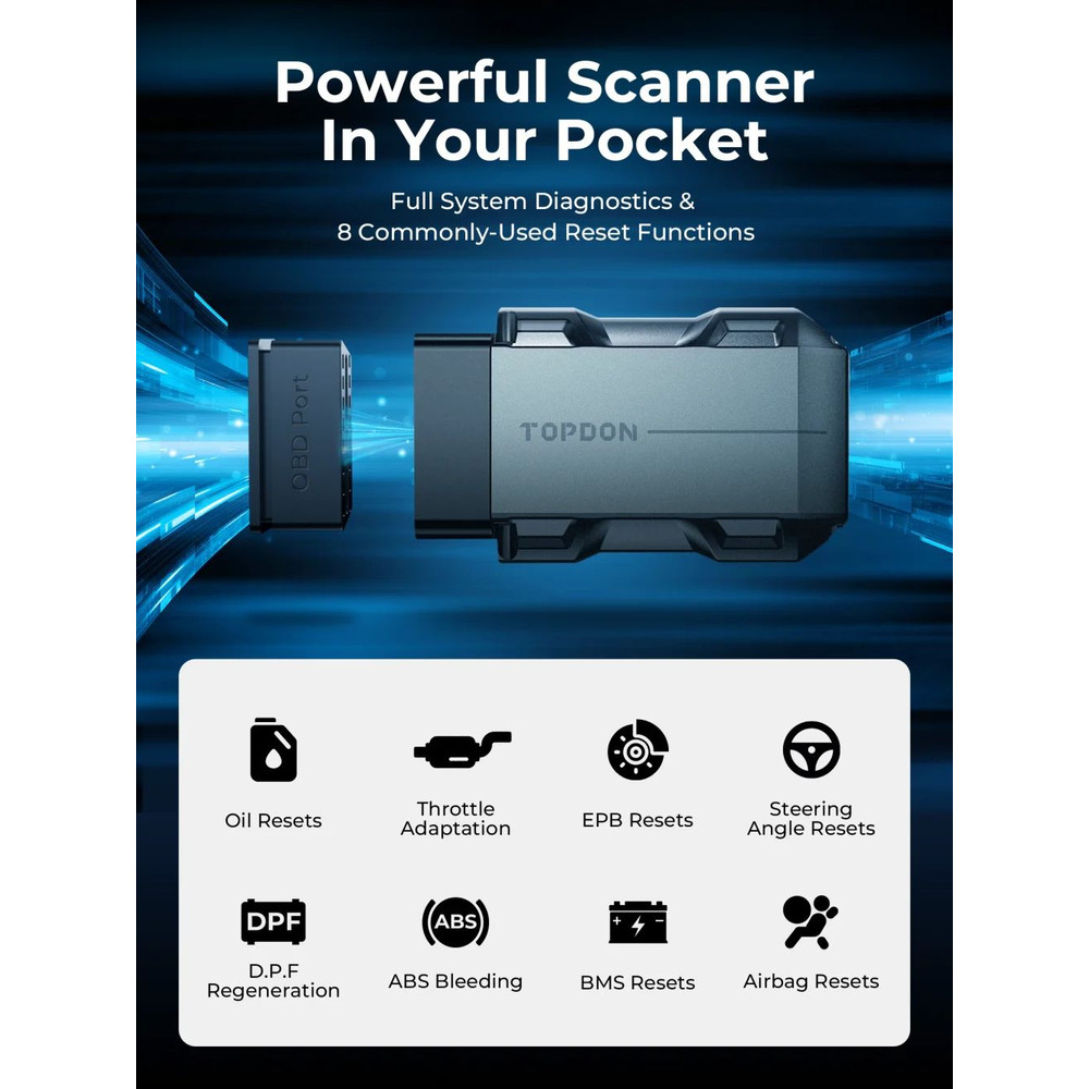 TOPDON TopScan Lite Smart Diagnostic Tool Bluetooth Scanner With DTC Repair Guide Engine Fault Cod 1