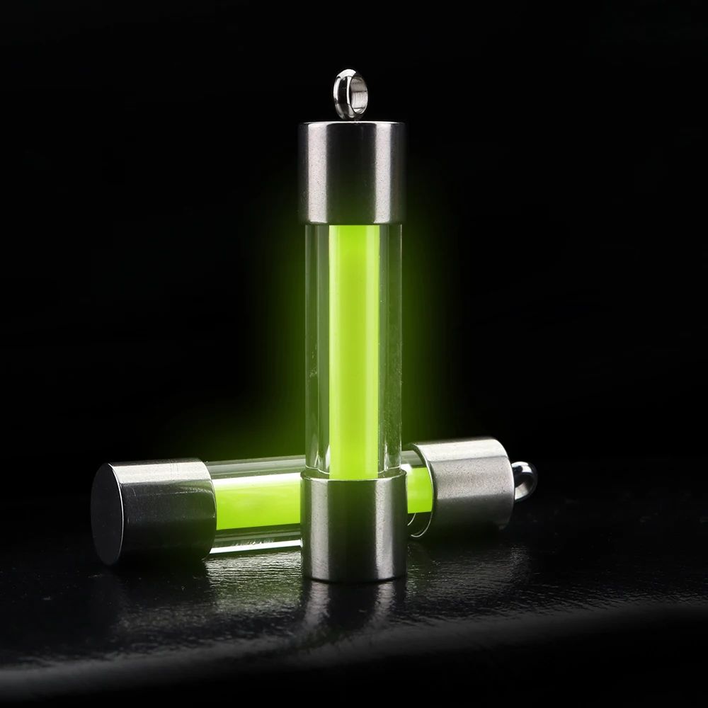 Outdoor Signal Light Luminous Tube Pendant EDC Keychain Durable Stainless Steel Glass Material Lum 0