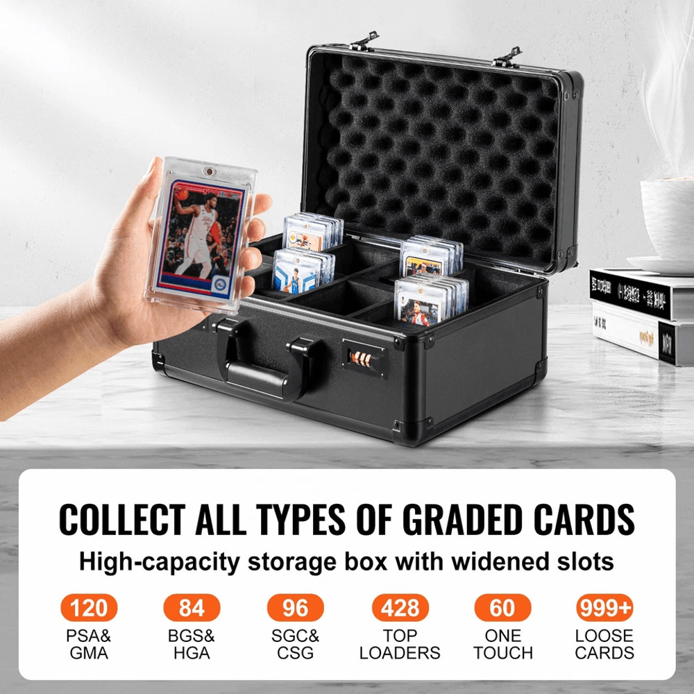 Graded Card Box High Capacity Sports Card Holder With Coded Lock Foam Dividers Protective Aluminum 1